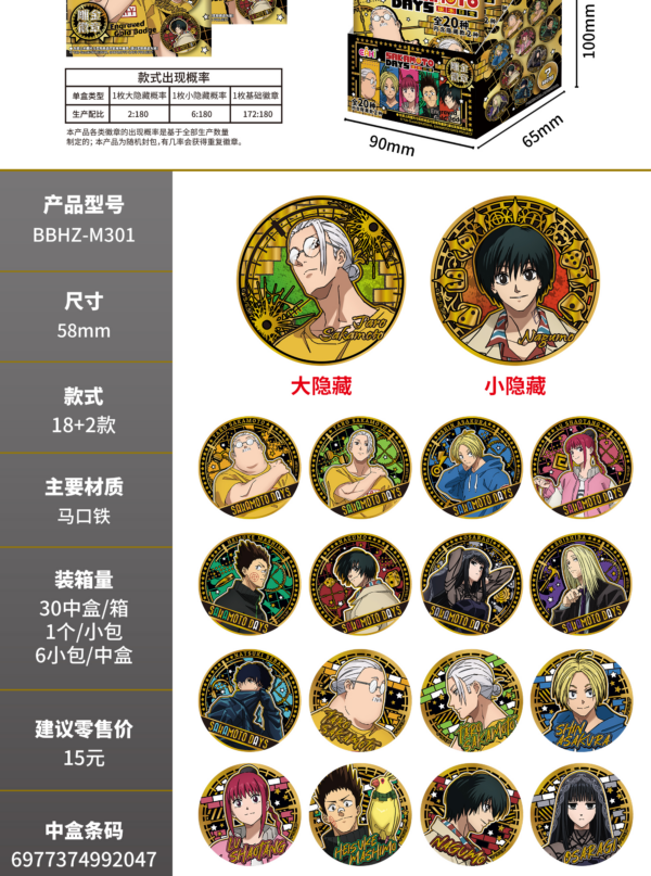 Sakamoto Days‑Embossed Gold Badge